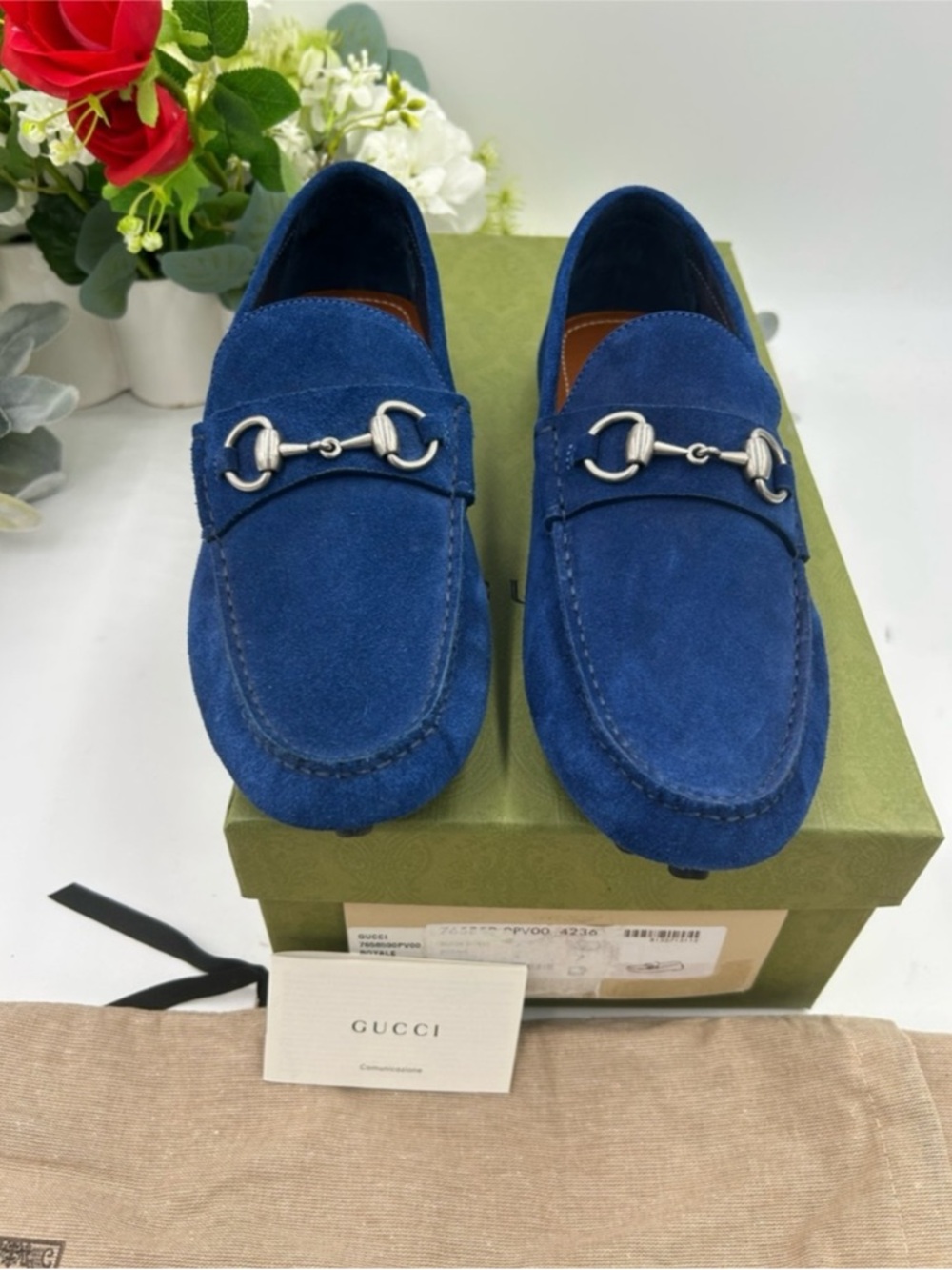 Gucci horse bit blue suede loafers size 7 fits 8 US made in Italy - Picture 3 of 7